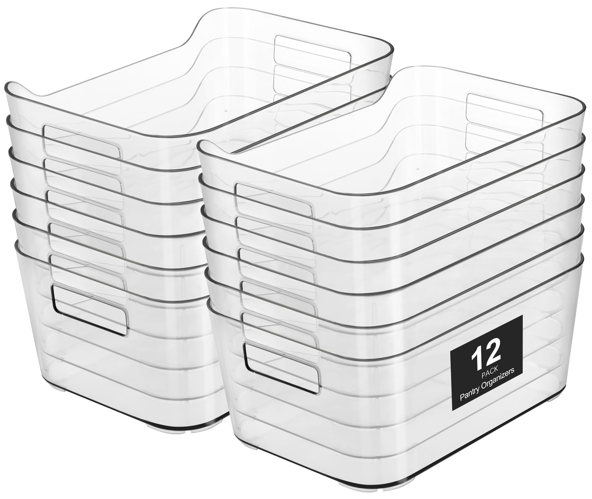 12 Pack Clear Plastic Storage Bins Pantry Organizers Multi-Use Kitchen Office Fridge Cabinet Shelf Organization Containers