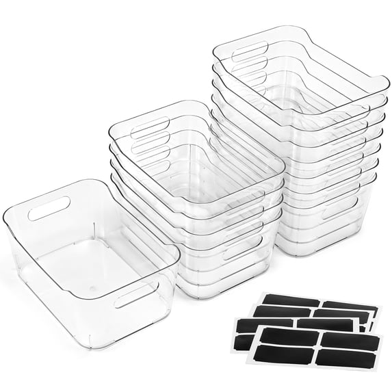 12 Pack Clear Plastic Storage Bins with Labels for Home Organization ...