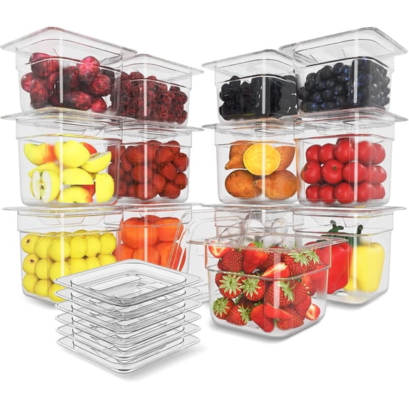 12-Pack Clear Polycarbonate Food Storage Pans with Lids, 1/6 Size, 6 ...