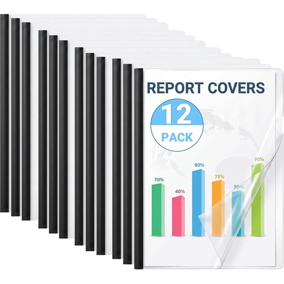 12-Pack Clear Report Covers with Sliding Bars, Professional Resume Folder for A4 and Letter-Size Paper, Large Capacity 70-Sheet Portfolio Folder, Clear Paper Binder for School and Office Use