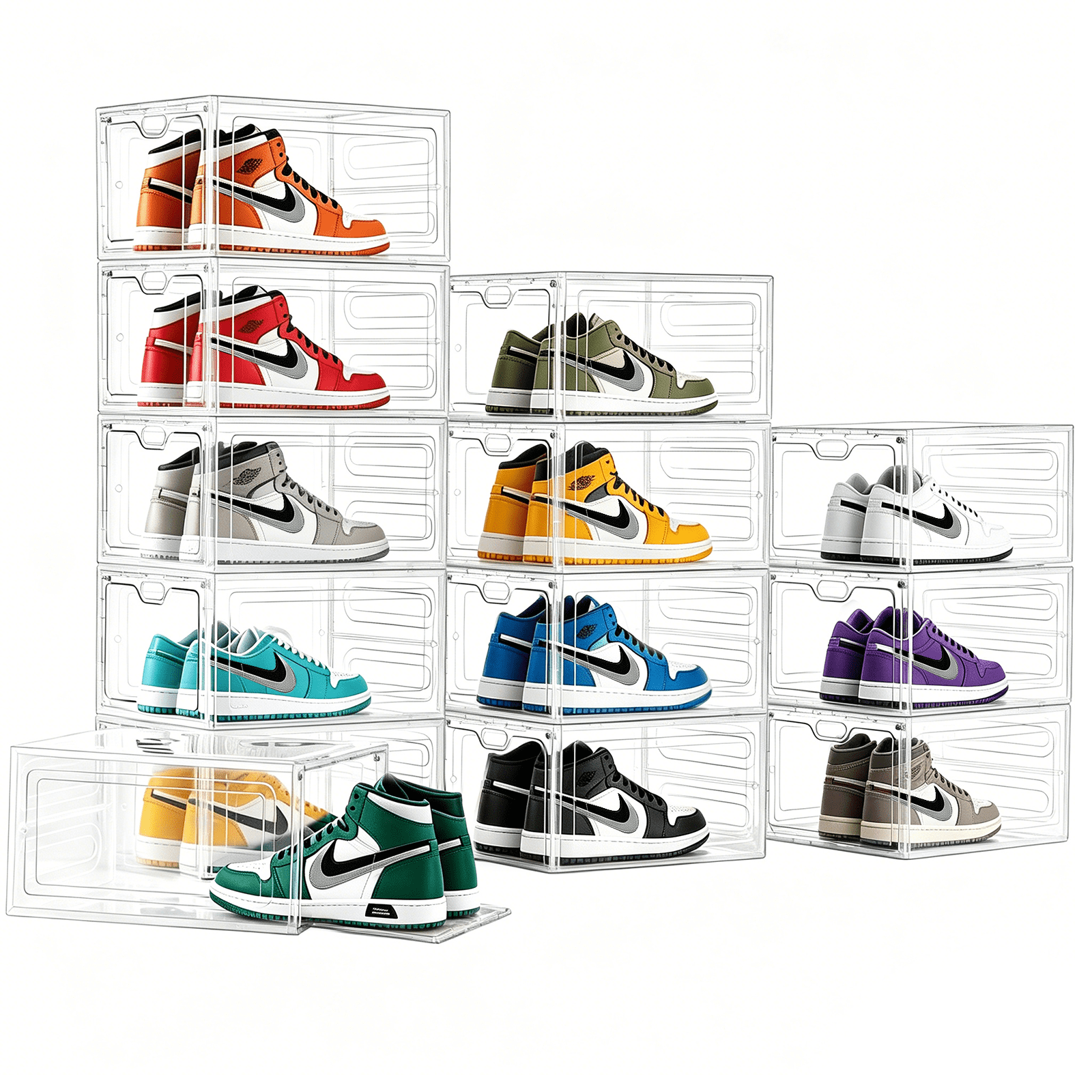 12 Pack Clear Shoe Storage Boxes With Magnetic Doors - Stackable Organizer