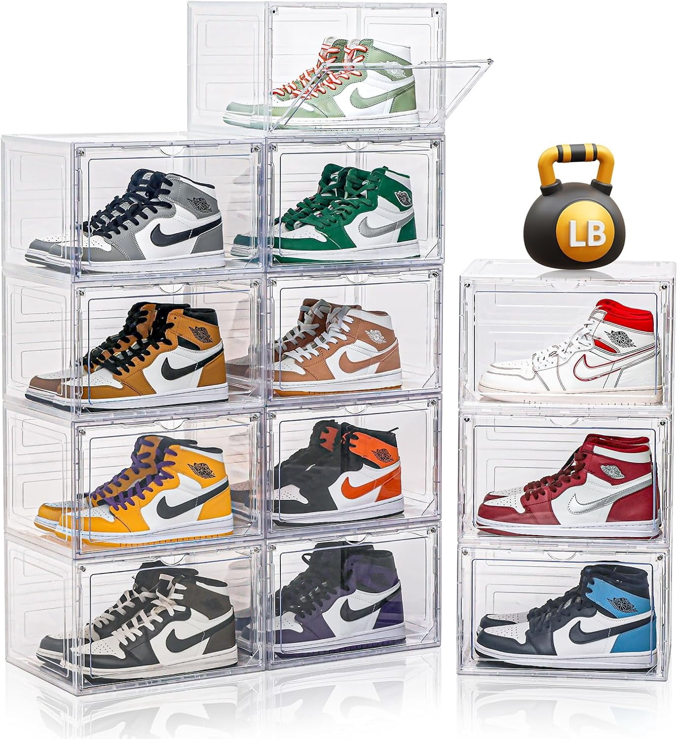 12 Pack Clear Shoe Boxes Stackable,Large Shoe Storage Organizer with ...
