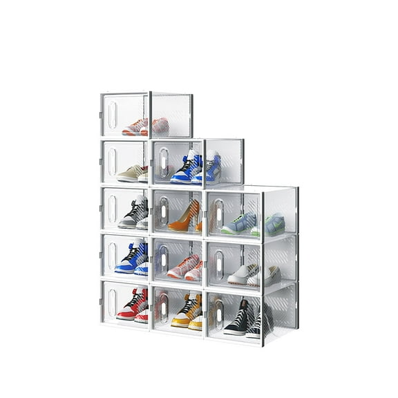 12 Pack Clear Shoe Boxes Stackable, Shoe Storage Boxes for Closet, Sturdy Shoe Box Storage Containers with Clear Door, Breathable Mesh Shoe Box Set, Sneaker Storage, Easy to Assemble, White