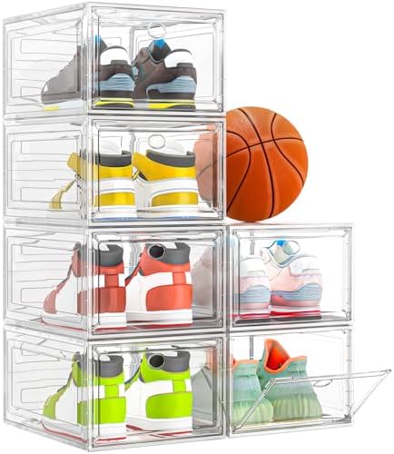 12 Pack Clear Shoe Storage Organizer with Magnetic Door,Stackable ...