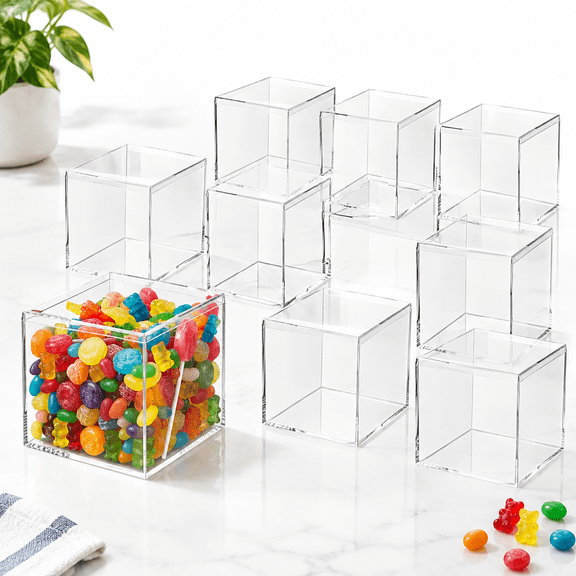 12-Pack Clear Square Storage Boxes with Lids, 4x4 Inch, Durable Organizer for Trinkets, Crafts, and Display