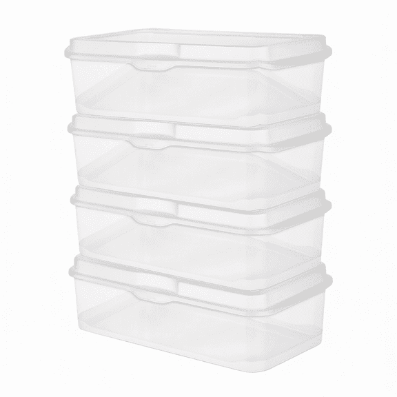 12-Pack Clear Stackable Storage Bins with Hinged Lids, Rectangular Plastic Organizer Boxes, BPA-Free, 13 1/8"L x 7 5/8"W x 4 1/2"H
