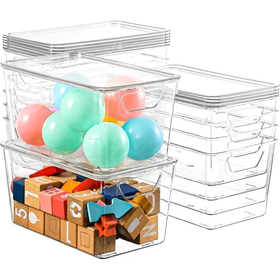 12 Pack Clear Stackable Storage Boxes with Lids, Plastic Bins with Handles