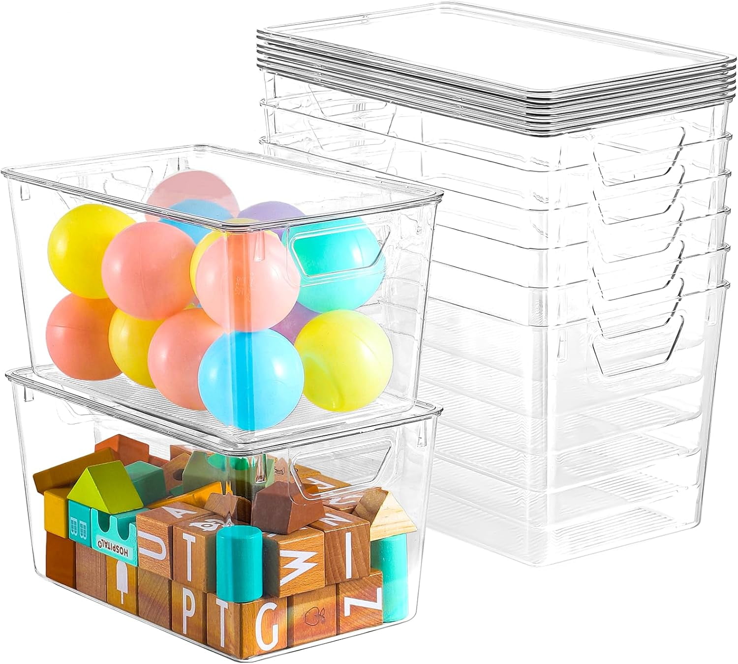 12 Pack Clear Storage Bins with Lids, 7 Quart Stackable Storage Boxes ...