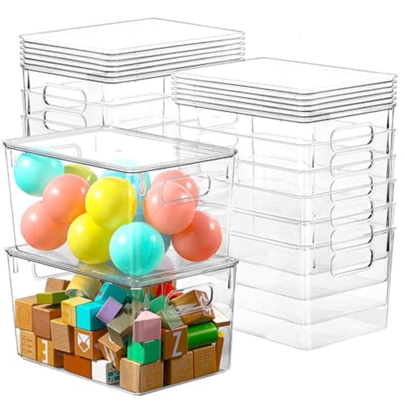 12 Pack Clear Storage Bins with Lids 7 Quart Stackable Storage Boxes for Storage and Organization Plastic Storage Containers with Lids Plastic Bins with Handles for Office Bedroom Study Room