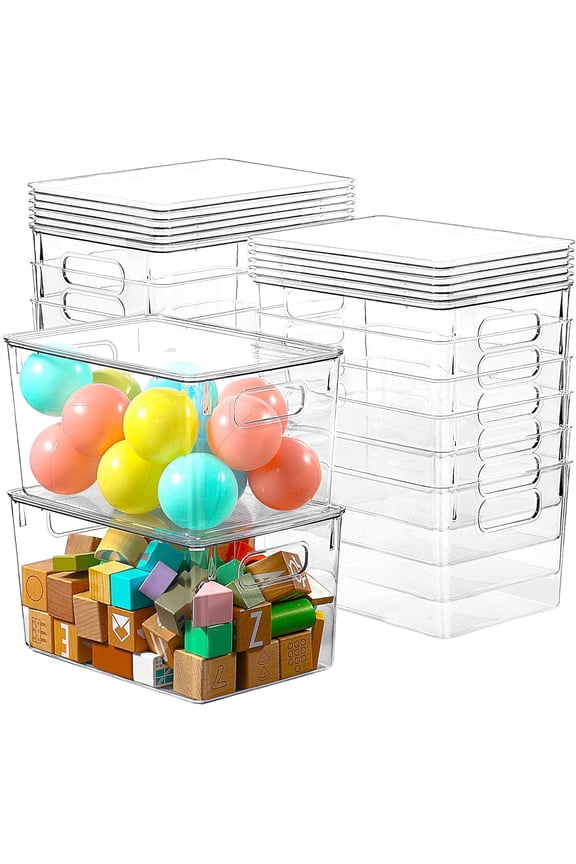 12 Pack Clear Storage Bins with , 7 Quart Stackable Storage Boxes for Storage and Organization, Plastic Storage Containers with , Plastic Bins with Handles for Office, Bedroom, Study Room
