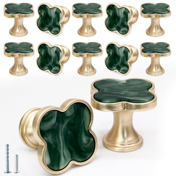 12 Pack Clover Cabinet Knobs Zinc Alloy Single Hole Pulls,Four-Leaf Clover Drawer Handles for Dresser,Wardrobe,Vanity(12pcs,Pink)