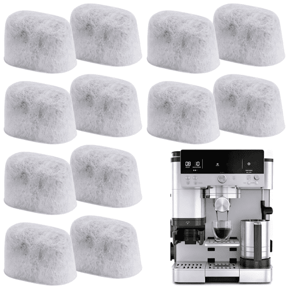 12 Pack Coffee Machine Water Filter Inserts Non-Woven Activated Charcoal Filters, Removes Impurities & Chlorine, Universal Fit for Most Coffee Makers