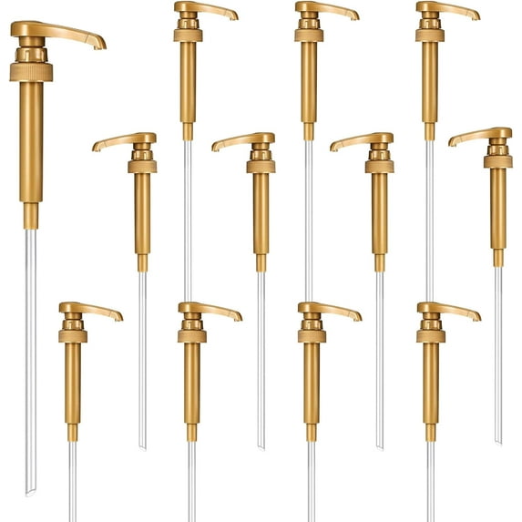 12 Pack Coffee Syrup Pump Dispensers, Fit for Torani Syrup Bottles 750ml Skinny Snow Cone Syrup Pumps (Gold)