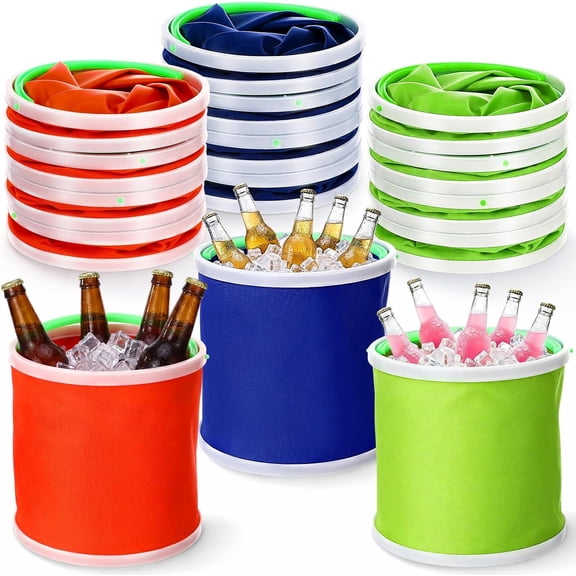 12 Pack Collapsible Ice Bucket Bulk with 5qt/ 5L Each, Foldable Plastic Ice Bucket with Handle for Wine, Beer, Champagne, Beverage Storage Tub Summer Picnic Pool Wedding Camping Party Favor