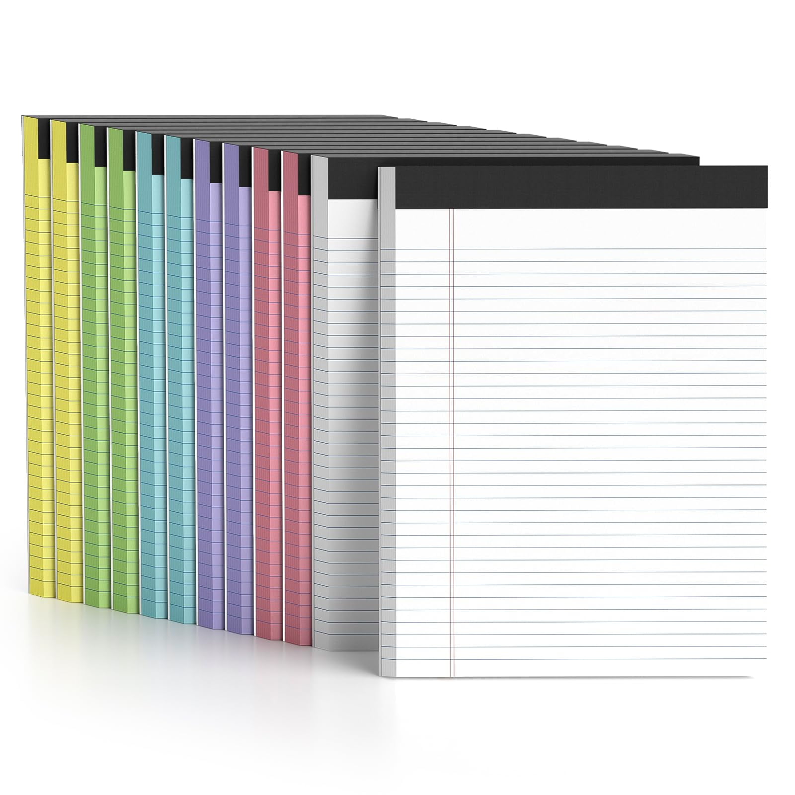 12 Pack Color Legal Pads 8.5 X 11 College Ruled Paper Note Narrow 50 Sheets Per Notepad Perforated Writing Pad Durable Sturdy 8x11 Of Pink Purple Blue Green White Yellow