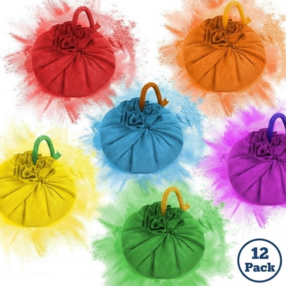12-Pack Color Run Powder Balls, 6 Colors Reusable Color Powder Bombs for Holi Festivals, Gender Reveals, Team Building