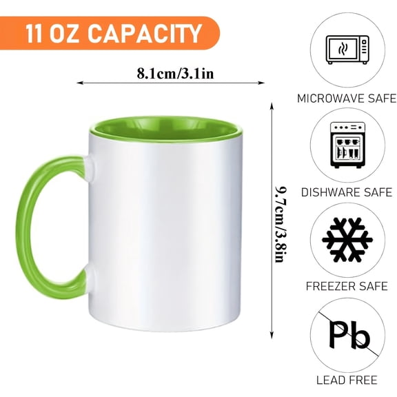 12 Pack Colored Sublimation Mugs with Gift Boxes, 11 OZ Ceramic Coffee Mug Blanks for Heat Transfer Printing, Assorted Color Handle and Interior Cups for DIY Personalized Gifts