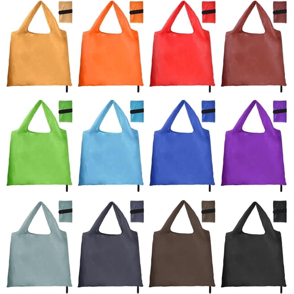 12 Pack Colorful Foldable Reusable Grocery Bags for Market Shopping 25x21in Washable Fabric Lightweight Shopping Pocket Reusable Multi-color