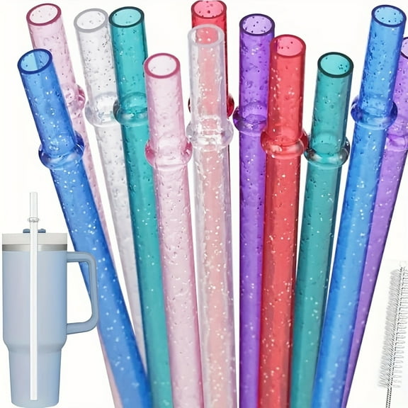 12-Pack Reusable Drinking Straws with Cleaning Brush – Flexible Polypropylene Multi-Color Straws for 20–40oz Tumblers, Travel, Camping & Everyday Use