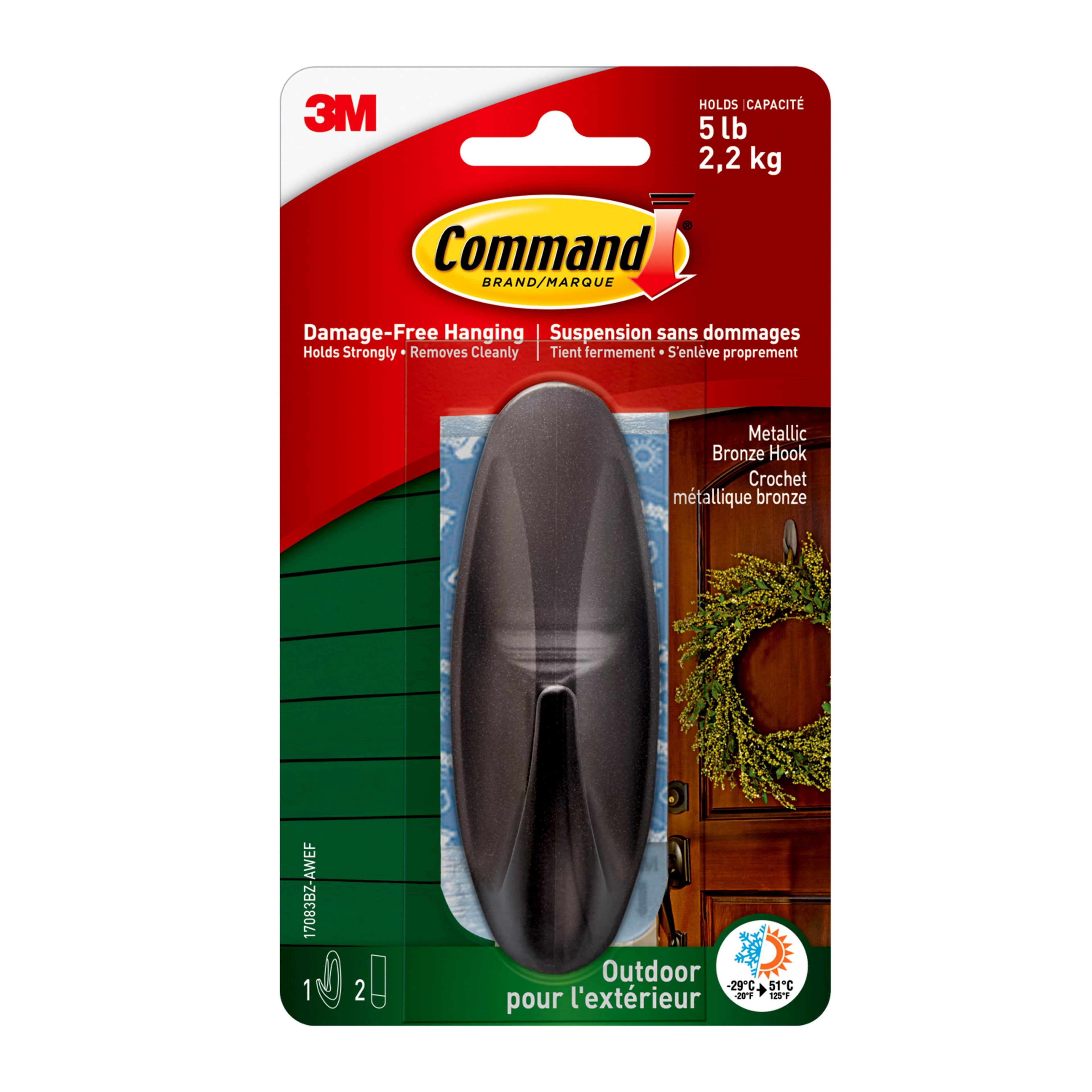 Command Large Metallic Bronze Outdoor Designer Hook, 12 Pack