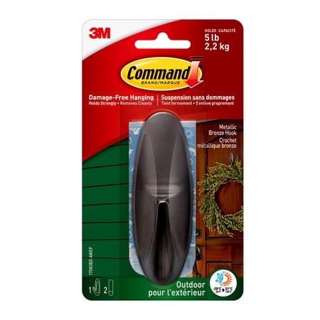Command Large Metallic Bronze Outdoor Designer Hook, 12 Pack