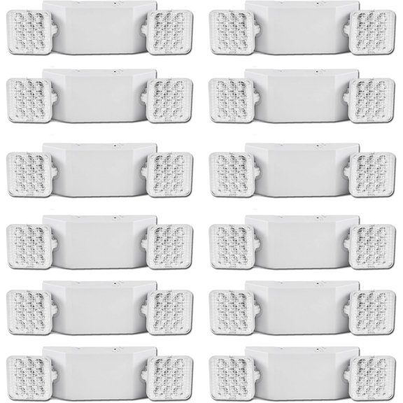 12 Pack Commercial LED Emergency Lights Fixture, Emergency Light with Battery Backup, Emergency Lights for Business Home power Failure, Two Adjustable Head Emergency Lighting, Hardwired 120-277V