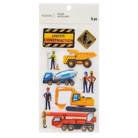 Recollections Construction Worker Dimensional Stickers, 12 Pack