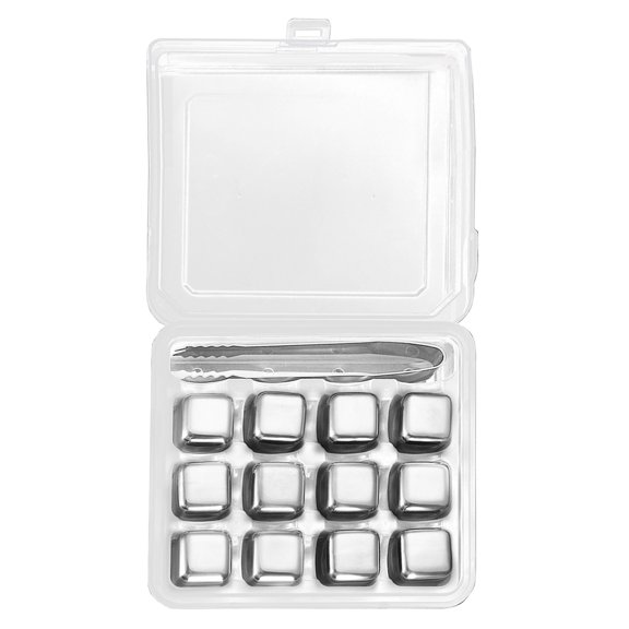 12 Pack Cooling Metal Ice Cubes 304Stainless Steel Texture with Tongs Chilling Ice Chilling Stone Suitable for Beverage