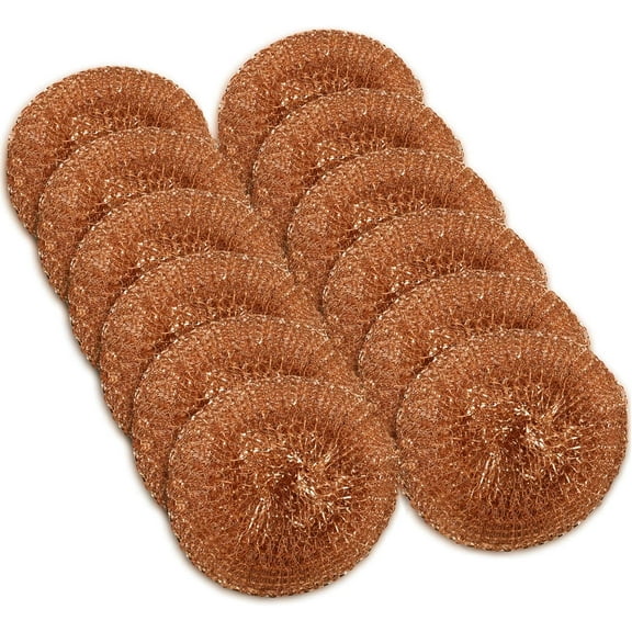 12 Pack Copper Coated Scourers by Scrubber Pad Used for Dishes, Pots, Pans, and Ovens. Easy scouring for Tough Kitchen Cleaning.