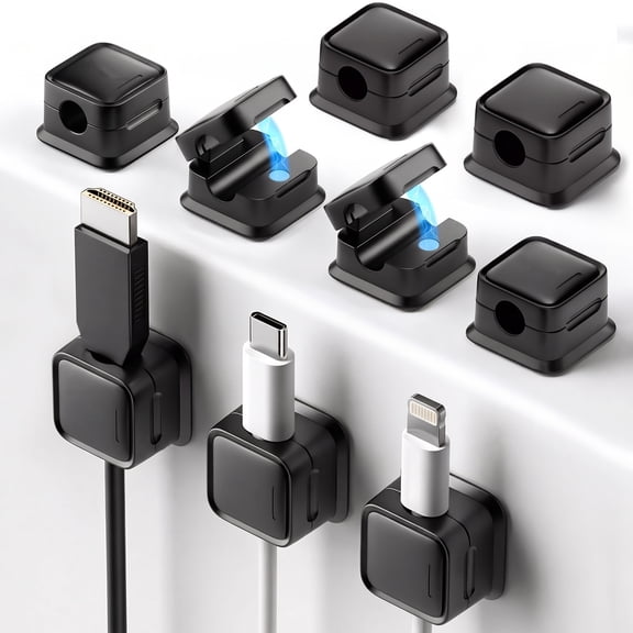 12 Pack Cord Organizer, Magnetic Cable Clips, Under Desk Management, Black | 0.27in Cable Compatible,Adheive Wire Holder Keeper, Phone Charger Holder for Home Car Desk Nightstand Offic