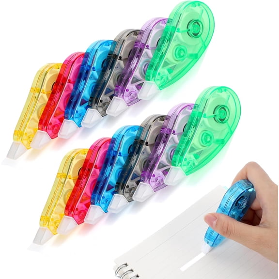 12 Pack Correction Tape - Colorful 19.69 Ft Each Correction Tape Roller for Students & Office Supplies