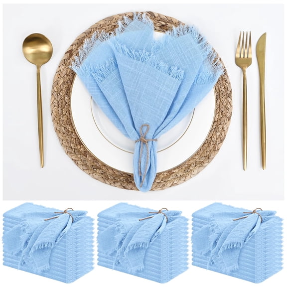 12 Pack Cotton Linen Napkins 16 x 16 Inch Linen Napkins Cloth Handmade with Fringe Soft Cloth Napkins Washable Rustic