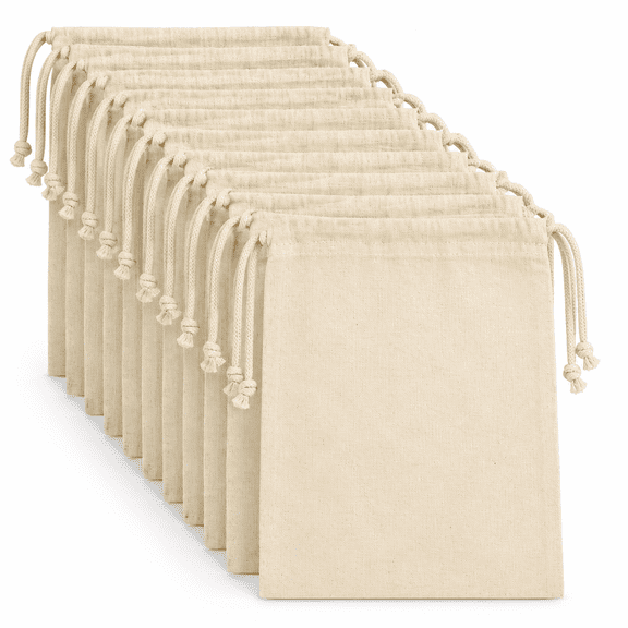 12 Pack Cotton Muslin Drawstring Bags Reusable Cloth Bags for Storage, Produce & Bread Storage, Gift Packaging, DIY Crafts, Eco-Friendly & Lightweight (10x12 inch)