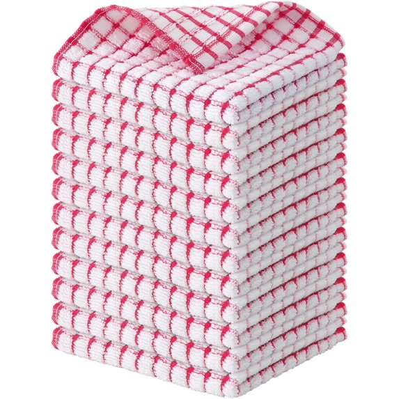12 Pack Cotton Terry Kitchen Dish Cloths, 12x12 Inches Super Soft ...