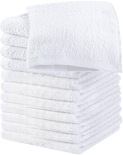 12 Pack Cotton Washcloths Set, 100% Ring Spun Cotton, Premium Flannel Face Cloths, Highly Absorbent and Soft Feel Fingertip Towels, White