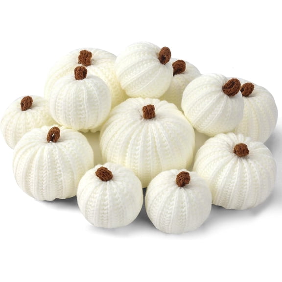 12 Pack Crochet Pumpkins Ornaments, Handmade Knit Mini Pumpkin Decor for Fall Halloween Thanksgiving Farmhouse Home