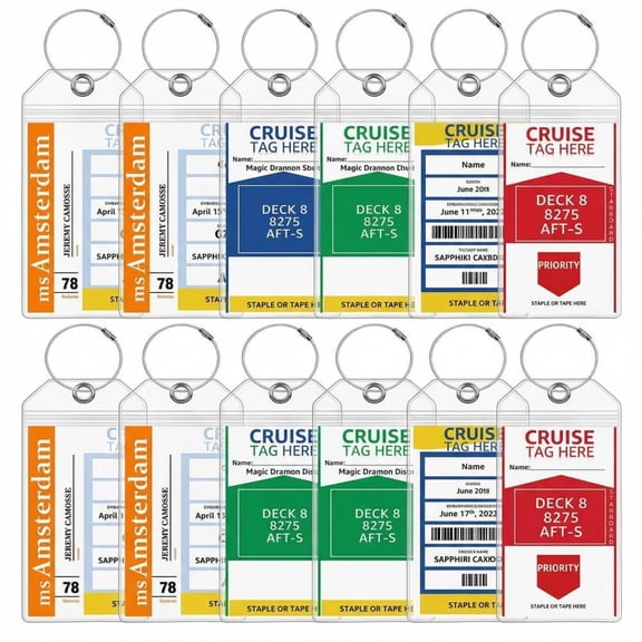 12 Pack Cruise Luggage Tags, Durable Waterproof Travel Essentials for NCL, Princess, Carnival, MSC, Holland America, P&O, Costa, Cunard, Viking and More, Easy Identification for Suitcases