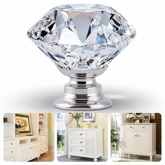 12 Pack Crystal Glass Dresser Knobs, 30mm Diamond Drawer Pulls and Knobs with Screws, Decorative Cabinet Knobs for Kitchen Cabinets, Drawers and Furniture