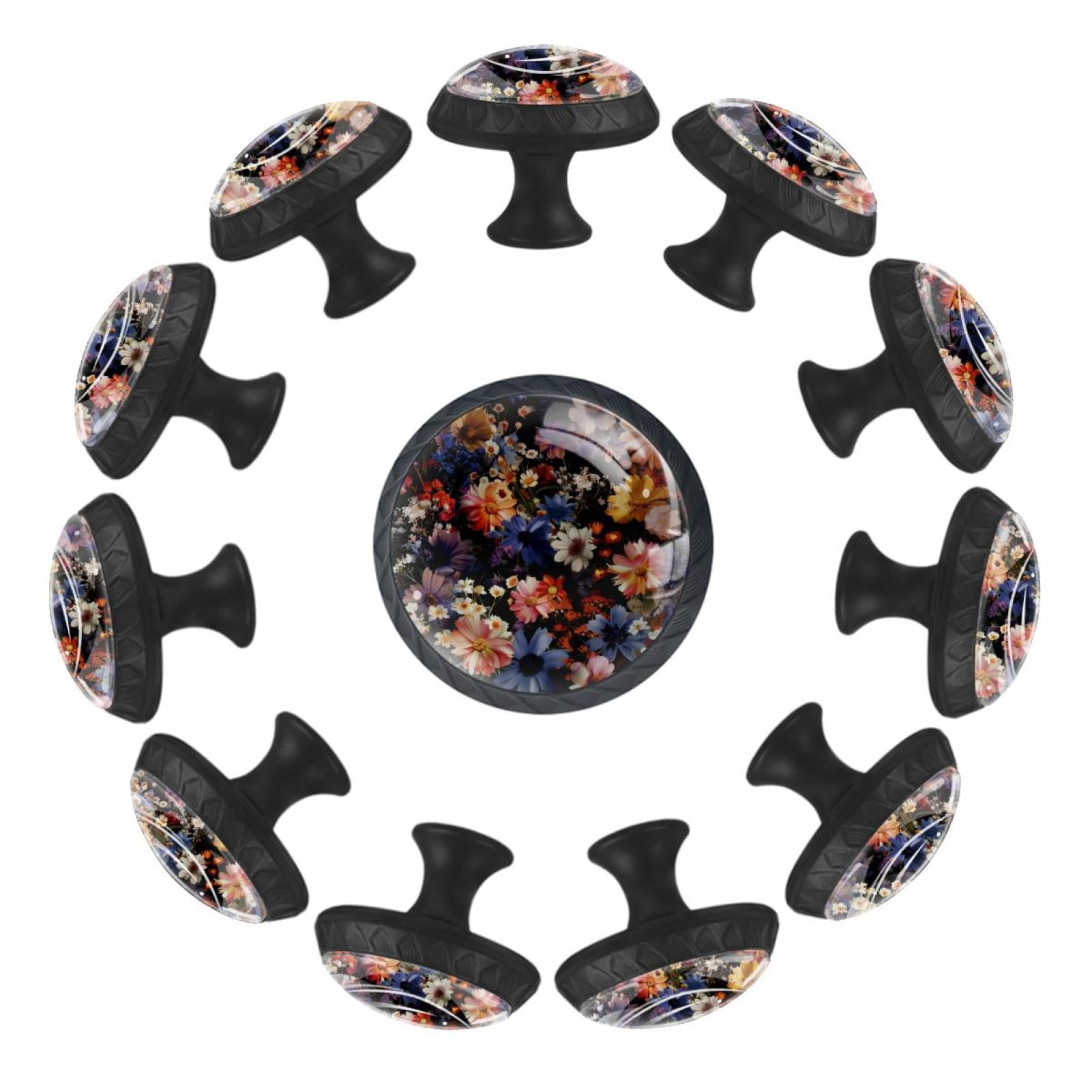 12 Pack Cupboard Knobs Crystal Clear Glass Cabinet Pulls, Round Knobs With Screws, Dresser Drawers Wardrobe Furniture Knobs Aesthetic Floral Seamless Pattern