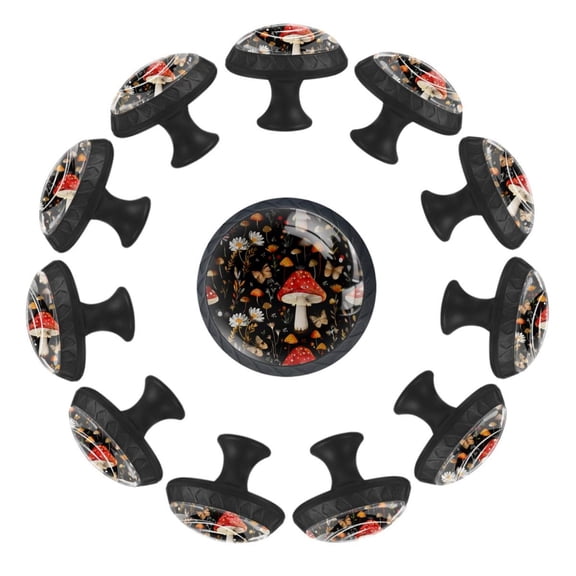12 Pack Cupboard Knobs Crystal Clear Glass Cabinet Pulls, Round Knobs With Screws, Dresser Drawers Wardrobe Furniture Knobs Aesthetic Mushroom Butterflies and Flowers
