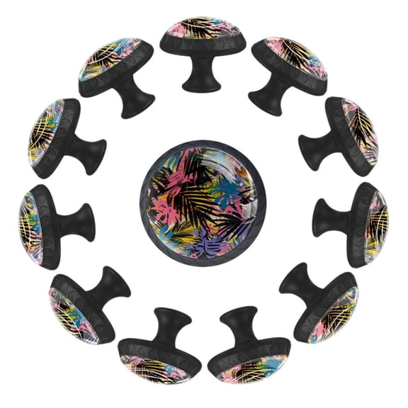 12 Pack Cupboard Knobs Crystal Clear Glass Cabinet Pulls, Round Knobs With Screws, Dresser Drawers Wardrobe Furniture Knobs Colorful Tropical Pattern Background