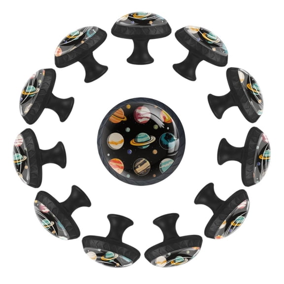 12 Pack Cupboard Knobs Crystal Clear Glass Cabinet Pulls, Round Knobs With Screws, Dresser Drawers Wardrobe Furniture Knobs Cute Cartoon Planets Symbols