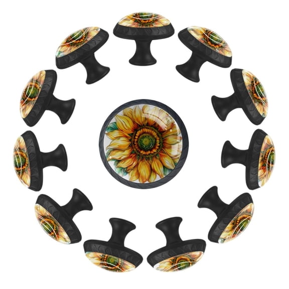 12 Pack Cupboard Knobs Crystal Clear Glass Cabinet Pulls, Round Knobs With Screws, Dresser Drawers Wardrobe Furniture Knobs Hand Drawn Aesthetic Sunflower