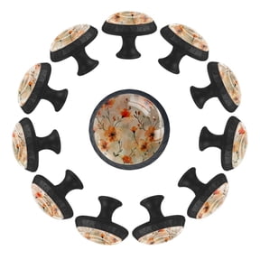 12 Pack Cupboard Knobs Crystal Clear Glass Cabinet Pulls, Round Knobs With Screws, Dresser Drawers Wardrobe Furniture Knobs Orange Flowers on Peach Background