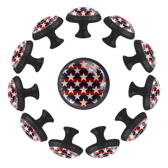 12 Pack Cupboard Knobs Crystal Clear Glass Cabinet Pulls, Round Knobs With Screws, Dresser Drawers Wardrobe Furniture Knobs USA Five-pointed Star Vintage Pattern