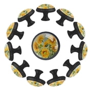 12 Pack Cupboard Knobs Crystal Clear Glass Cabinet Pulls, Round Knobs With Screws, Dresser Drawers Wardrobe Furniture Knobs Watercolor Yellow Sunflowers Pattern