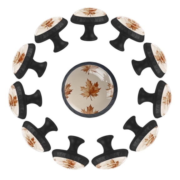12 Pack Cupboard Knobs Crystal Clear Glass Cabinet Pulls, Round Knobs With Screws, Dresser Drawers Wardrobe Furniture Knobs Autumn Maple Leaf