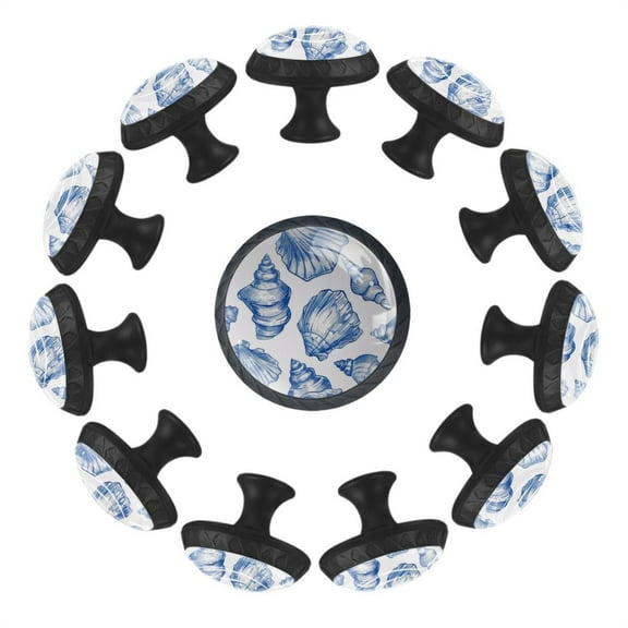 12 Pack Cupboard Knobs Crystal Clear Glass Cabinet Pulls, Round Knobs With Screws, Dresser Drawers Wardrobe Furniture Knobs Blue Seashells