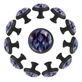 12 Pack Cupboard Knobs Crystal Clear Glass Cabinet Pulls, Round Knobs With Screws, Dresser Drawers Wardrobe Furniture Knobs Cool Purple Pattern