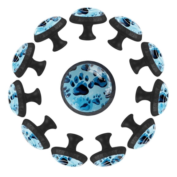 12 Pack Cupboard Knobs Crystal Clear Glass Cabinet Pulls, Round Knobs With Screws, Dresser Drawers Wardrobe Furniture Knobs Dog Paw Blue Pattern